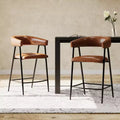 Tabouret de comptoir rembourré en similicuir avec cadre en fer, repose-pieds, marron