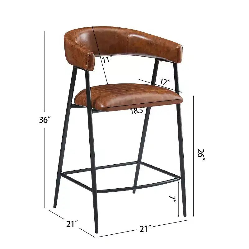 Tabouret de comptoir rembourré en similicuir avec cadre en fer, repose-pieds, marron