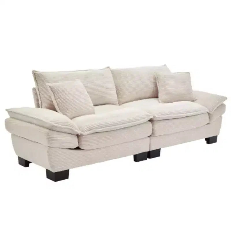 Canapé stylé en velours côtelé, assise profonde : Taille causeuse avec oreillers et fonction convertible
