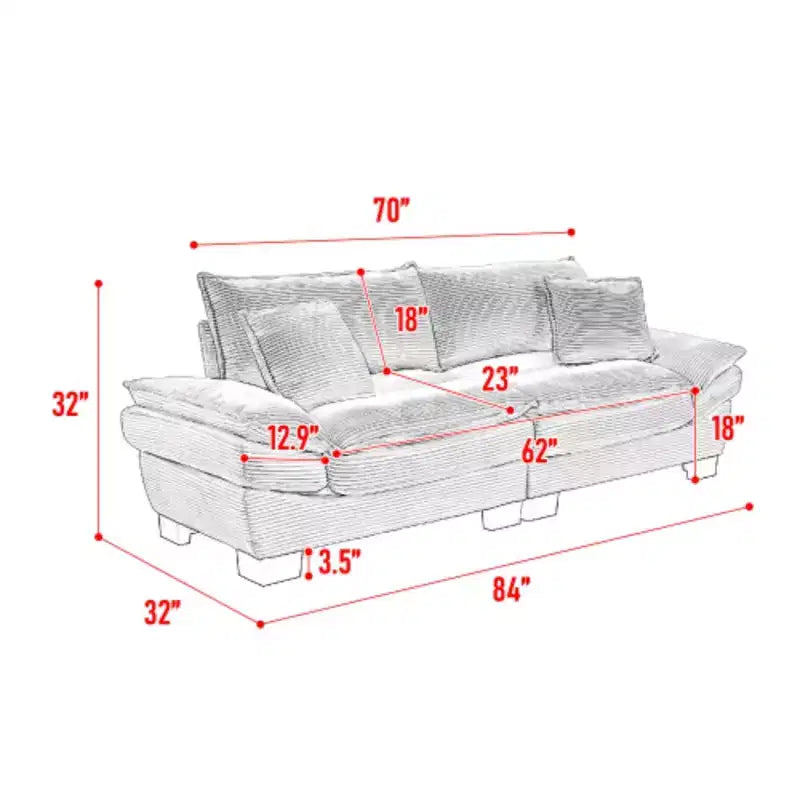 Canapé stylé en velours côtelé, assise profonde : Taille causeuse avec oreillers et fonction convertible