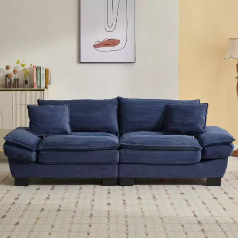 Canapé stylé en velours côtelé, assise profonde : Taille causeuse avec oreillers et fonction convertible