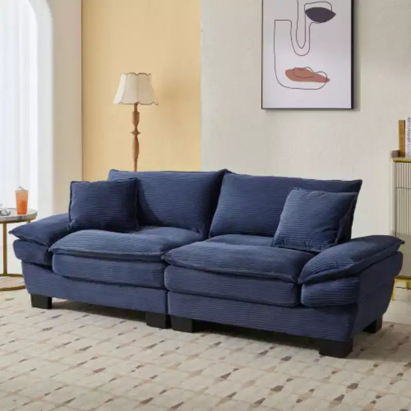 Canapé stylé en velours côtelé, assise profonde : Taille causeuse avec oreillers et fonction convertible