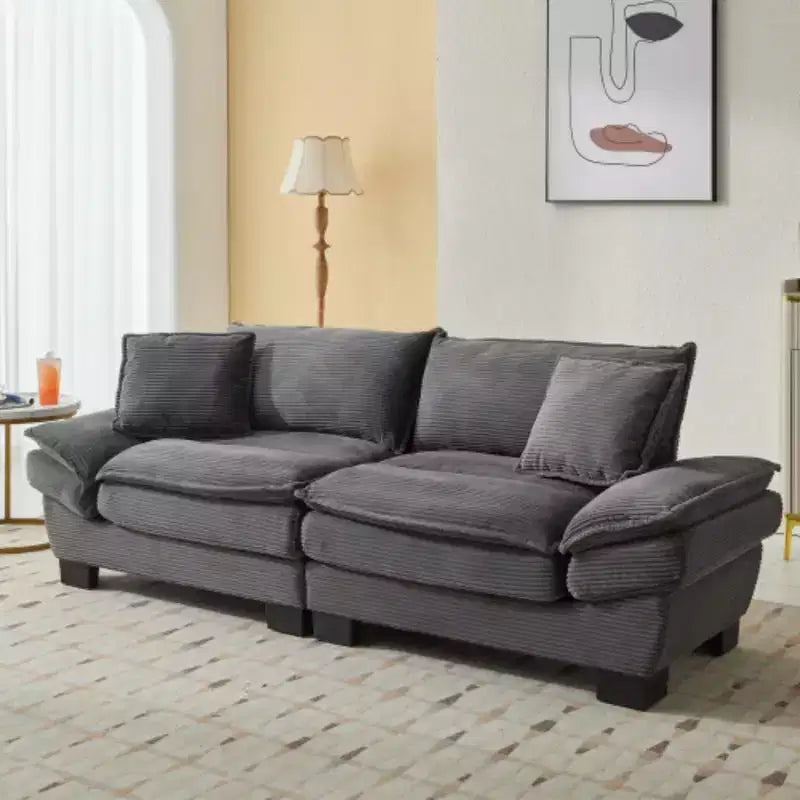 Canapé stylé en velours côtelé, assise profonde : Taille causeuse avec oreillers et fonction convertible