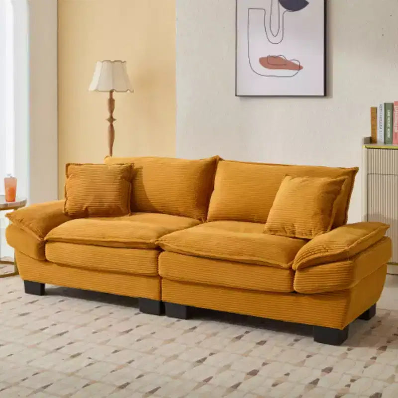 Canapé stylé en velours côtelé, assise profonde : Taille causeuse avec oreillers et fonction convertible