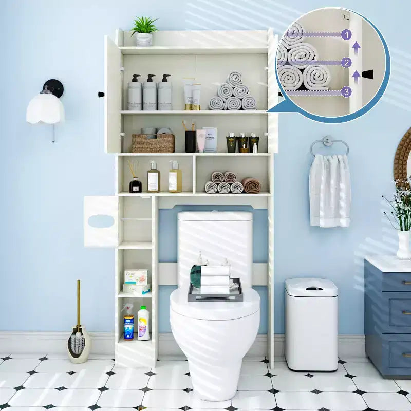 Meuble de rangement au-dessus des toilettes | Étagère de rangement de salle de bain avec portes coulissantes, porte-rouleau de papier toilette