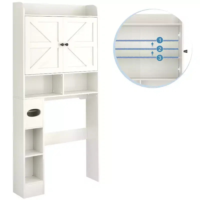 Meuble de rangement au-dessus des toilettes | Étagère de rangement de salle de bain avec portes coulissantes, porte-rouleau de papier toilette