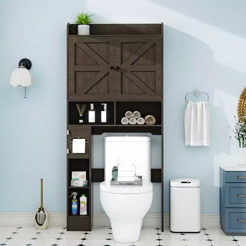 Meuble de rangement au-dessus des toilettes | Étagère de rangement de salle de bain avec portes coulissantes, porte-rouleau de papier toilette