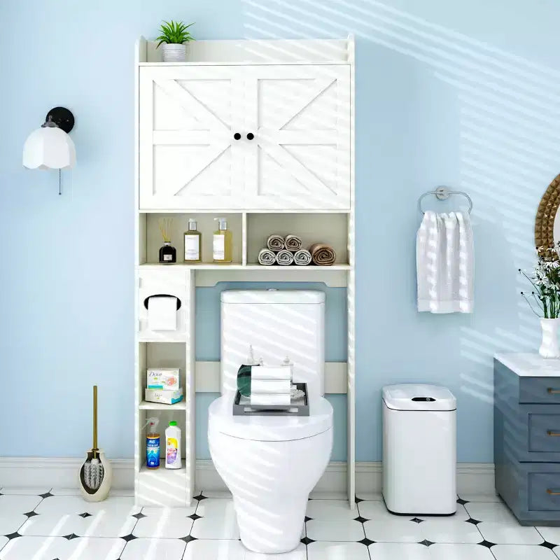 Meuble de rangement au-dessus des toilettes | Étagère de rangement de salle de bain avec portes coulissantes, porte-rouleau de papier toilette