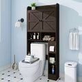 Dyonery Over-the-Toilet Storage Cabinet| Bathroom Organizer Shelf with Barn Doors, Toilet Paper Holder