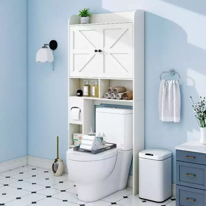 Meuble de rangement au-dessus des toilettes | Étagère de rangement de salle de bain avec portes coulissantes, porte-rouleau de papier toilette