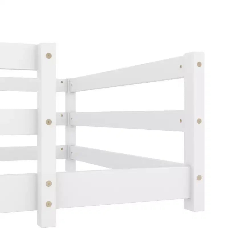 Cadre de lit double/complet, lit pour tout-petits moderne bas avec barrières de sécurité, cadre en bois massif pour chambre d'enfant