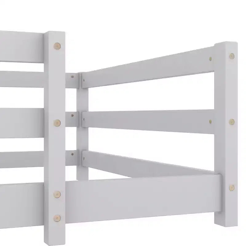 Cadre de lit double/complet, lit pour tout-petits moderne bas avec barrières de sécurité, cadre en bois massif pour chambre d'enfant