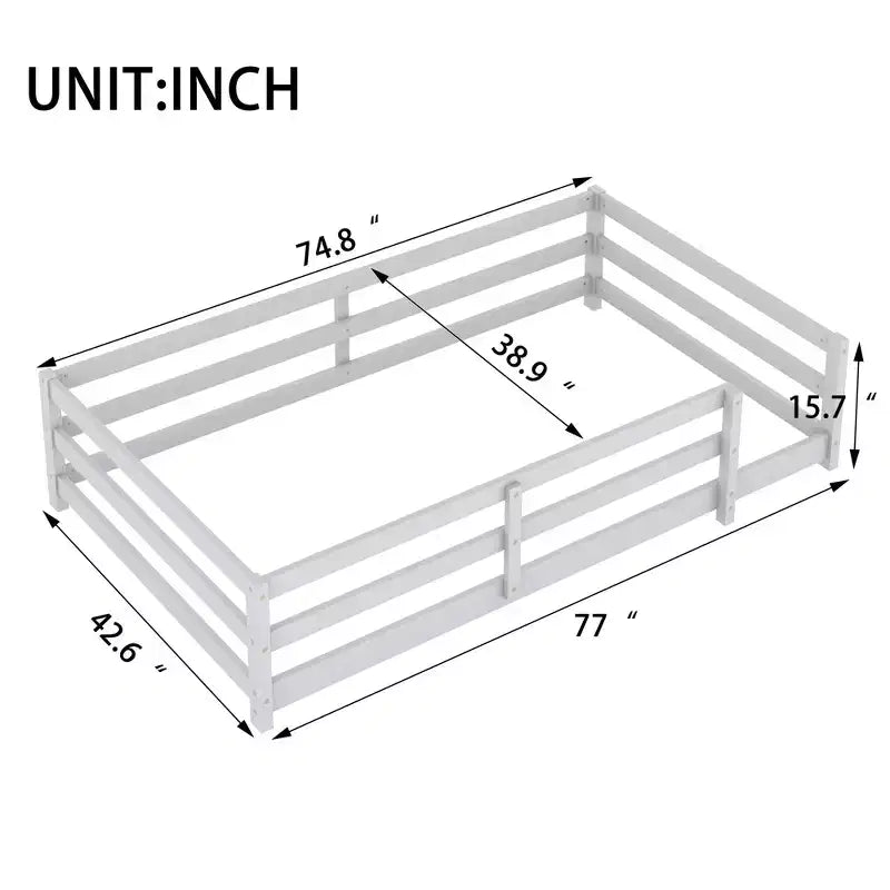 Cadre de lit double/complet, lit pour tout-petits moderne bas avec barrières de sécurité, cadre en bois massif pour chambre d'enfant