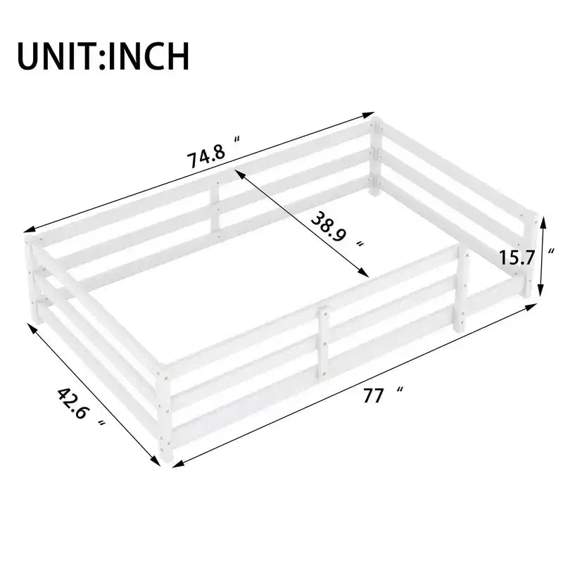 Cadre de lit double/complet, lit pour tout-petits moderne bas avec barrières de sécurité, cadre en bois massif pour chambre d'enfant