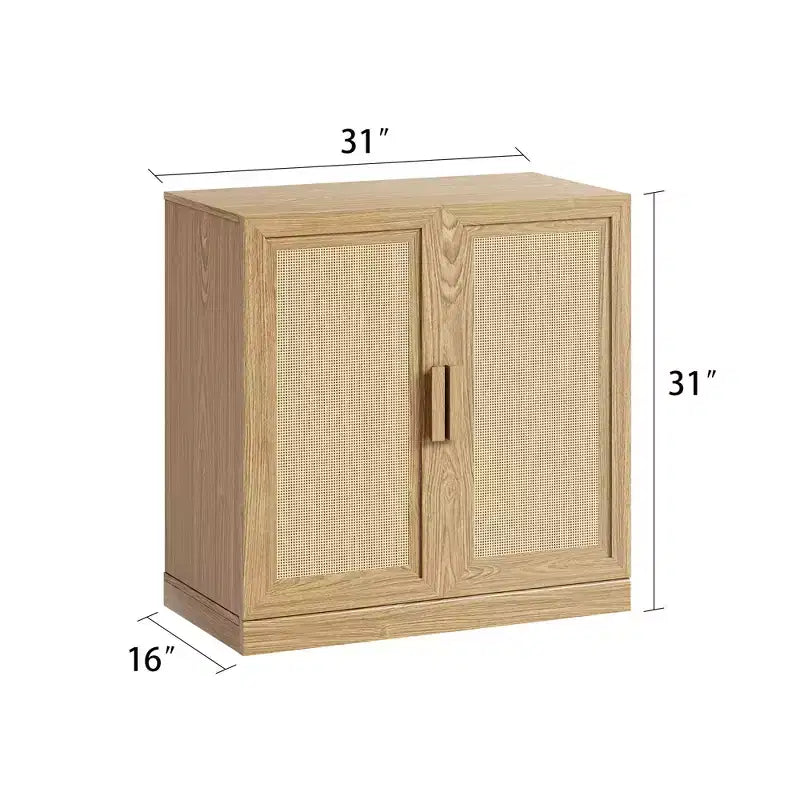 Buffet bas en bois 31x31x16, meuble de rangement avec étagères réglables et portes en rotin pour cuisine, chambre, salon/salle à manger