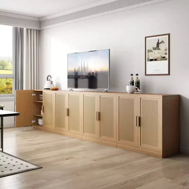 Buffet bas en bois 31x31x16, meuble de rangement avec étagères réglables et portes en rotin pour cuisine, chambre, salon/salle à manger