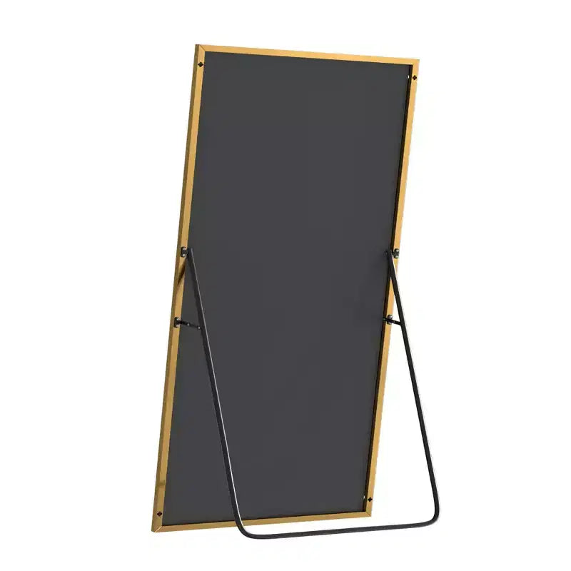 Miroir rectangulaire pleine longueur, miroir sur pied 71x31 avec support, miroir pleine longueur à cadre en alliage d'aluminium noir pour chambre à coucher et salon, noir