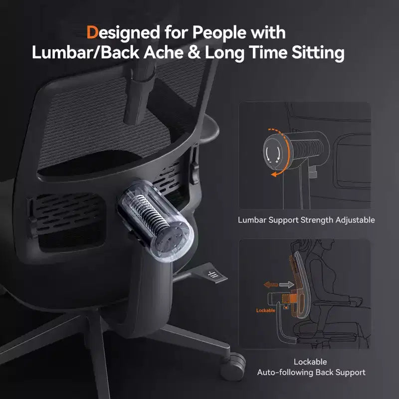 Chaise Ergonomique avec Repose-Pieds - Chaise de Bureau à Domicile avec Support Lombaire Auto-Ajustable, Accoudoir 4D, Profondeur et Hauteur d'Assise Réglables