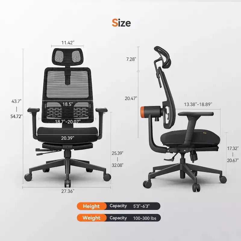 Chaise Ergonomique avec Repose-Pieds - Chaise de Bureau à Domicile avec Support Lombaire Auto-Ajustable, Accoudoir 4D, Profondeur et Hauteur d'Assise Réglables