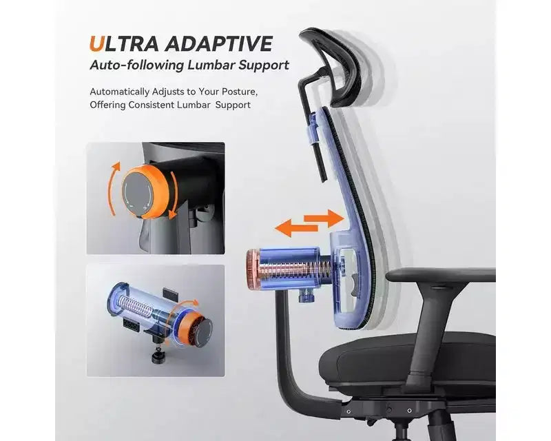 Chaise Ergonomique avec Repose-Pieds - Chaise de Bureau à Domicile avec Support Lombaire Auto-Ajustable, Accoudoir 4D, Profondeur et Hauteur d'Assise Réglables