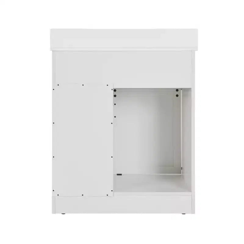 Meuble-lavabo de salle de bain de ferme blanc de 76,2 cm avec portes coulissantes de grange, 2 tiroirs, meuble-lavabo autoportant avec dosseret de protection