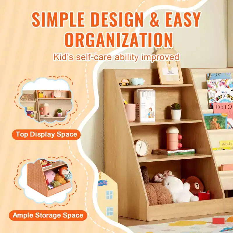 Étagère à Livres en Bois à 4 Niveaux pour Enfants, Bibliothèque à Bretelles à Six Couches, Présentoir à Livres de Rangement pour Bébé, Organisateur de Livres et Jouets, pour Chambre d'Enfant, Salle de Jeux
