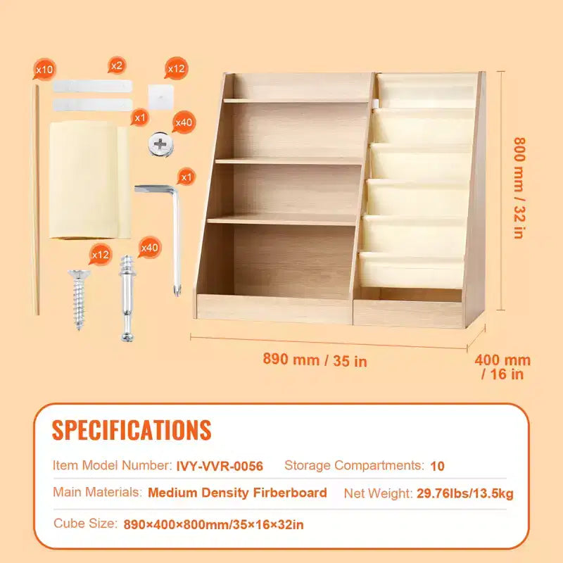 Étagère à Livres en Bois à 4 Niveaux pour Enfants, Bibliothèque à Bretelles à Six Couches, Présentoir à Livres de Rangement pour Bébé, Organisateur de Livres et Jouets, pour Chambre d'Enfant, Salle de Jeux