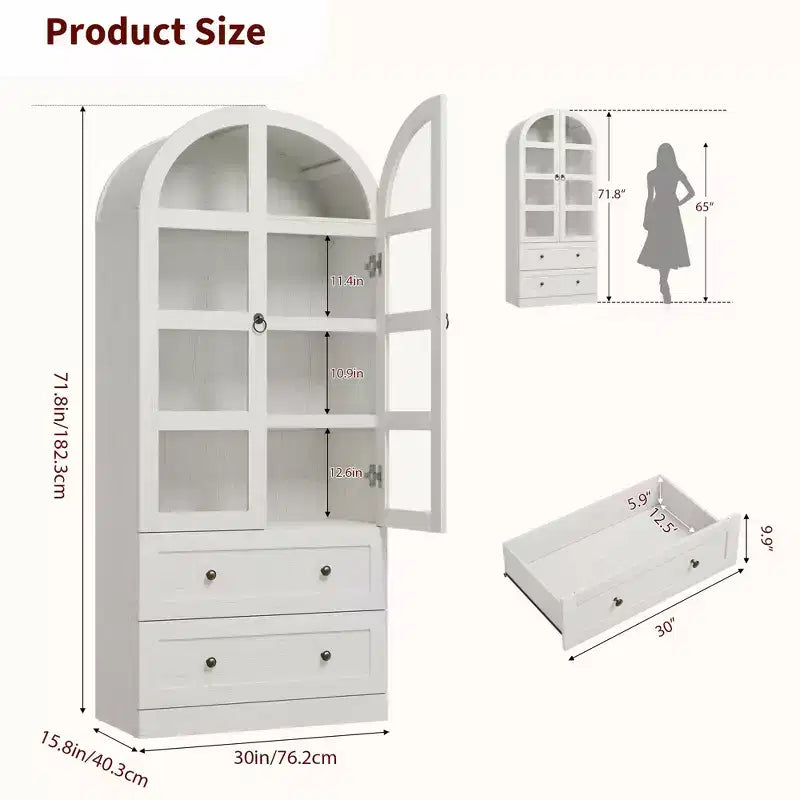 Grand cellier de cuisine de ferme, armoires de rangement de cuisine en bois arquées avec 2 grands tiroirs, montage facile