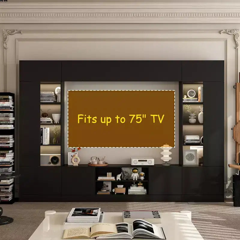 Grand centre de divertissement tout-en-un : Un meuble TV esthétique et pratique, indispensable au salon.