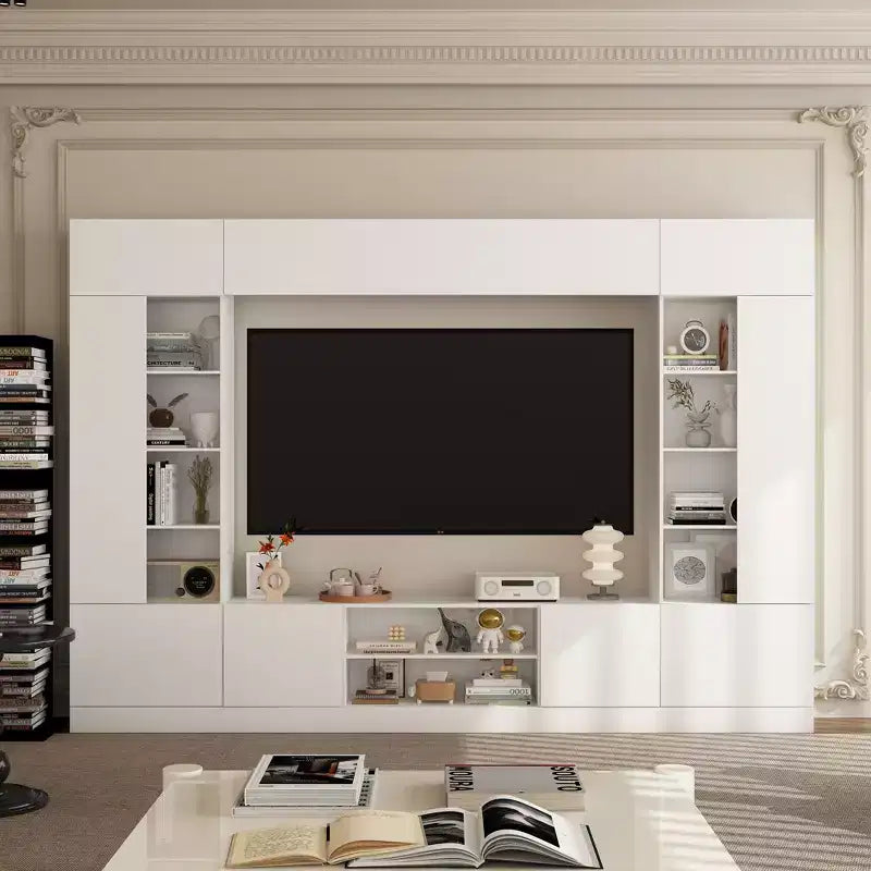 Grand centre de divertissement tout-en-un : Un meuble TV esthétique et pratique, indispensable au salon.