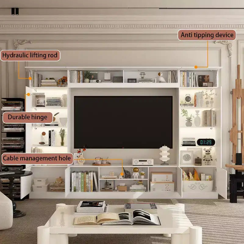 Grand centre de divertissement tout-en-un : Un meuble TV esthétique et pratique, indispensable au salon.