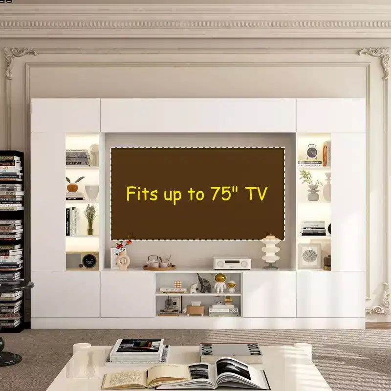 Grand centre de divertissement tout-en-un : Un meuble TV esthétique et pratique, indispensable au salon.