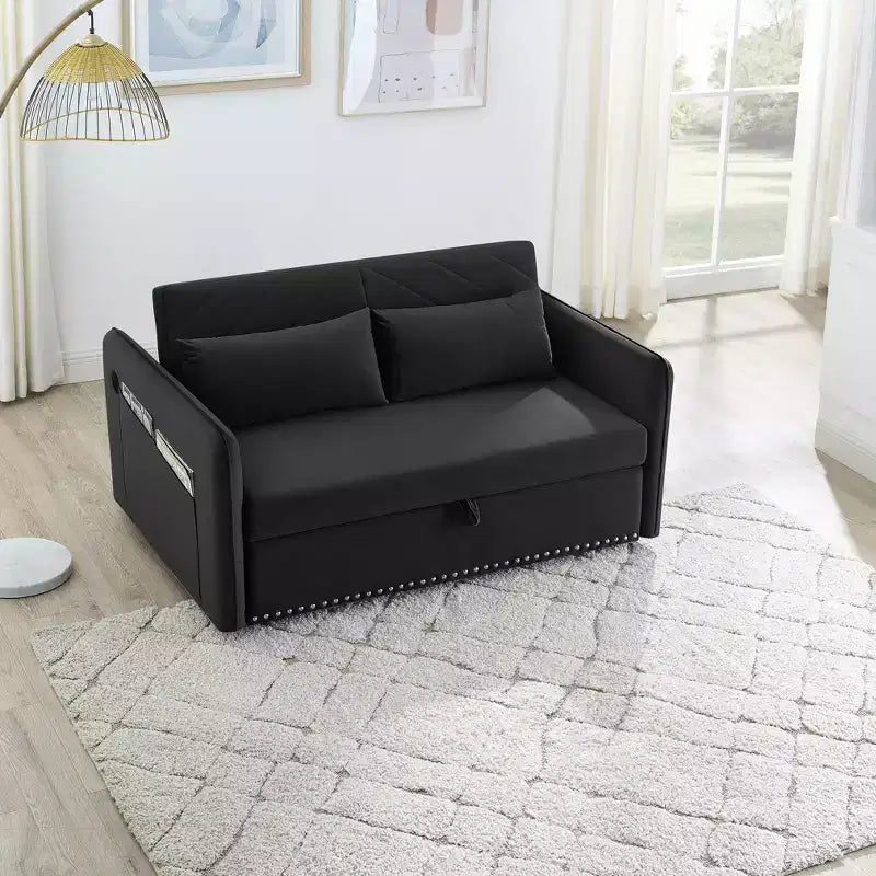 Canapé-Lit Convertible avec USB, Lit gigogne réglable 3-en-1 et Poche latérale (Velours)