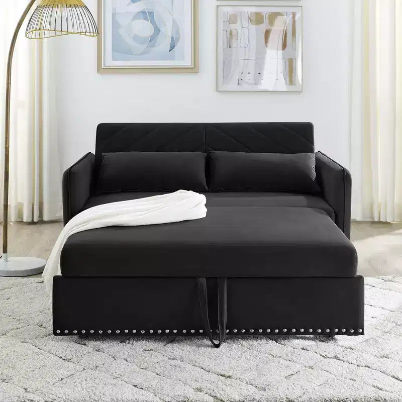Canapé-Lit Convertible avec USB, Lit gigogne réglable 3-en-1 et Poche latérale (Velours)