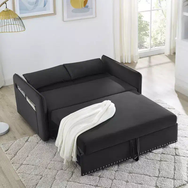 Canapé-Lit Convertible avec USB, Lit gigogne réglable 3-en-1 et Poche latérale (Velours)