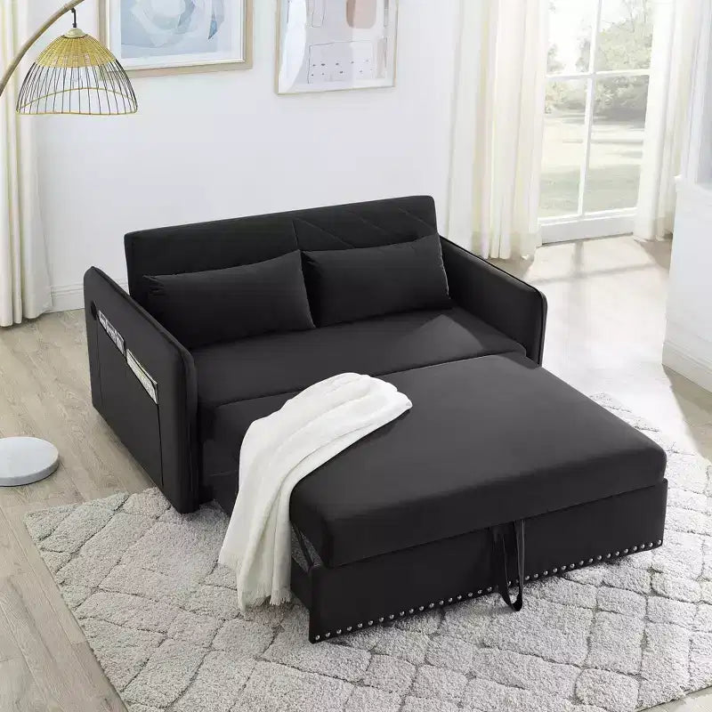 Canapé-Lit Convertible avec USB, Lit gigogne réglable 3-en-1 et Poche latérale (Velours)