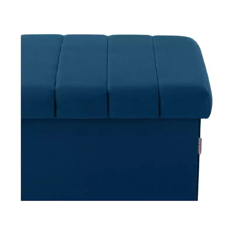 Ottoman de rangement d'appoint classique en velours bleu avec coussin