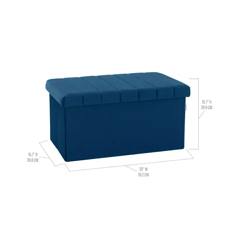 Ottoman de rangement d'appoint classique en velours bleu avec coussin