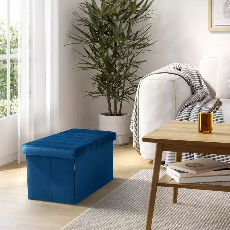 Ottoman de rangement d'appoint classique en velours bleu avec coussin