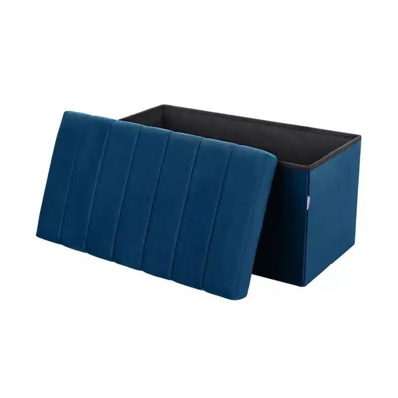 Ottoman de rangement d'appoint classique en velours bleu avec coussin