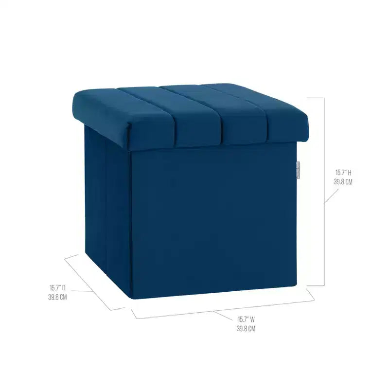 Ottoman de rangement d'appoint classique en velours bleu avec coussin
