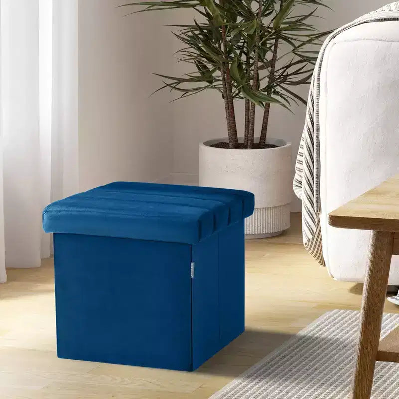 Ottoman de rangement d'appoint classique en velours bleu avec coussin