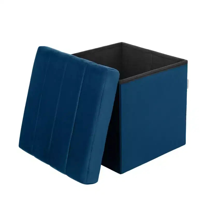 Ottoman de rangement d'appoint classique en velours bleu avec coussin
