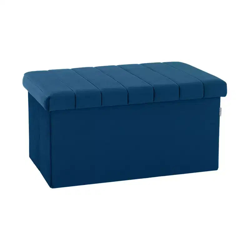 Ottoman de rangement d'appoint classique en velours bleu avec coussin