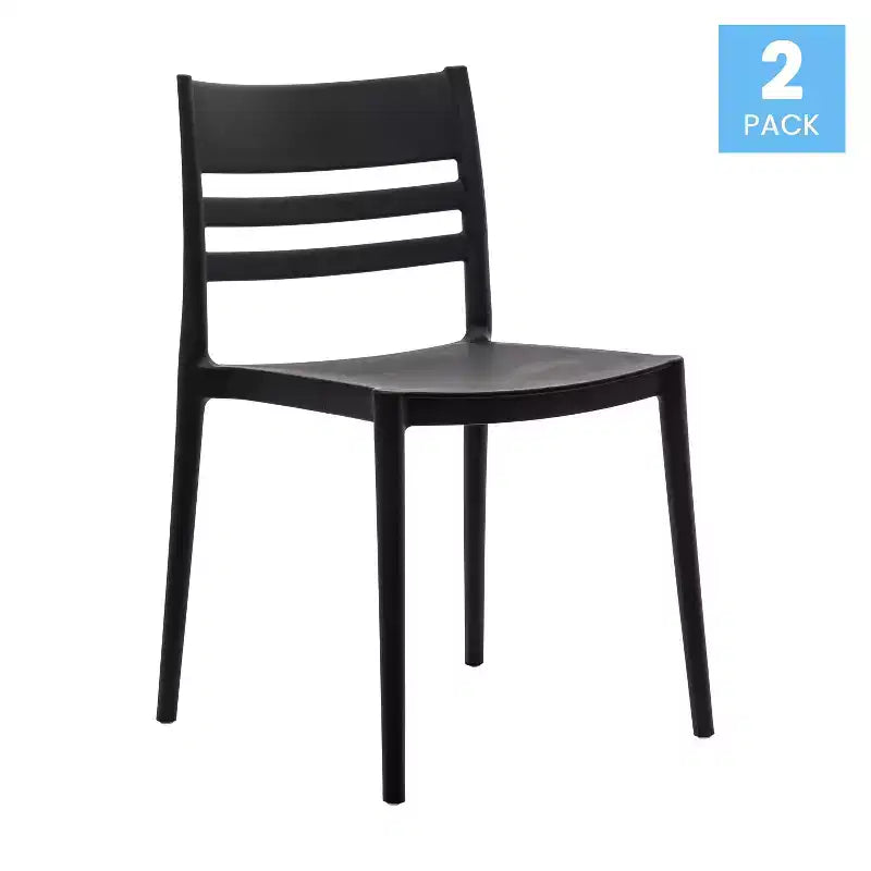 Lot de 2 chaises de patio empilables intérieur-extérieur avec dossier à lattes, chaise commerciale en résine tout temps