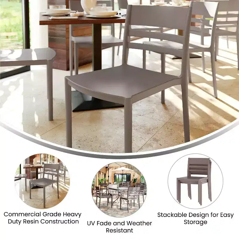 Lot de 2 chaises de patio empilables intérieur-extérieur avec dossier à lattes, chaise commerciale en résine tout temps