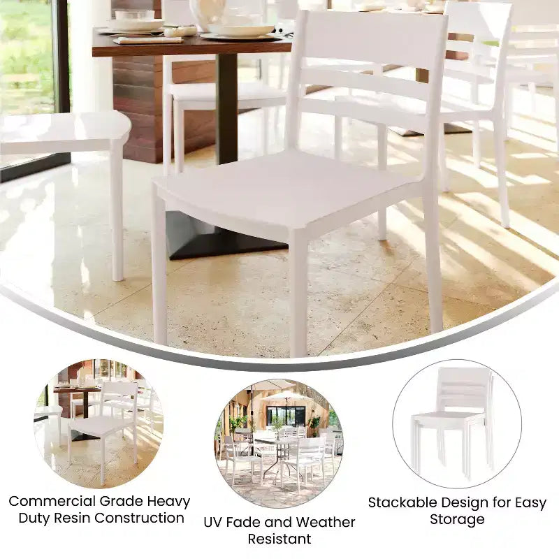 Lot de 2 chaises de patio empilables intérieur-extérieur avec dossier à lattes, chaise commerciale en résine tout temps