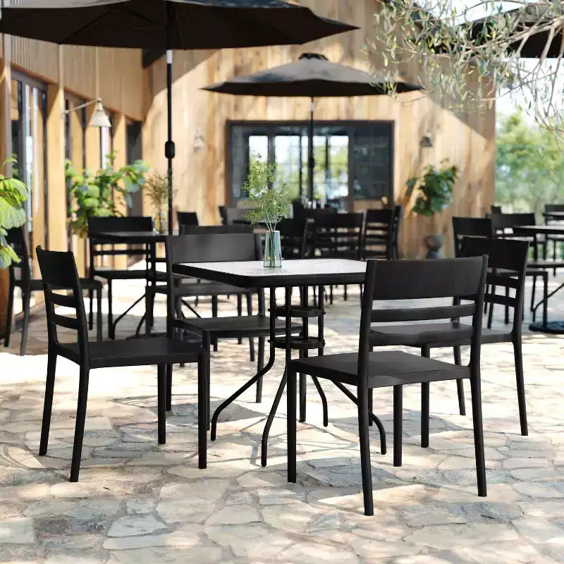 Lot de 2 chaises de patio empilables intérieur-extérieur avec dossier à lattes, chaise commerciale en résine tout temps