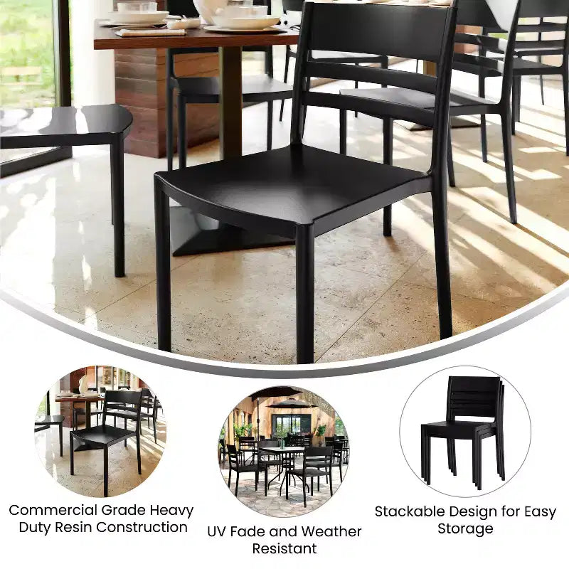 Lot de 2 chaises de patio empilables intérieur-extérieur avec dossier à lattes, chaise commerciale en résine tout temps