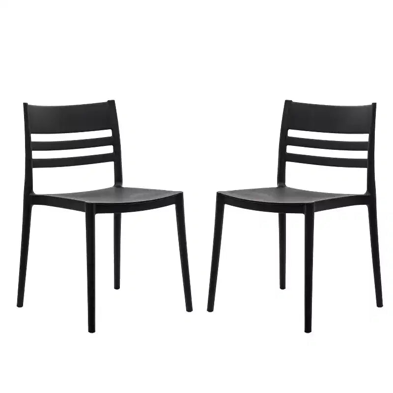 Lot de 2 chaises de patio empilables intérieur-extérieur avec dossier à lattes, chaise commerciale en résine tout temps